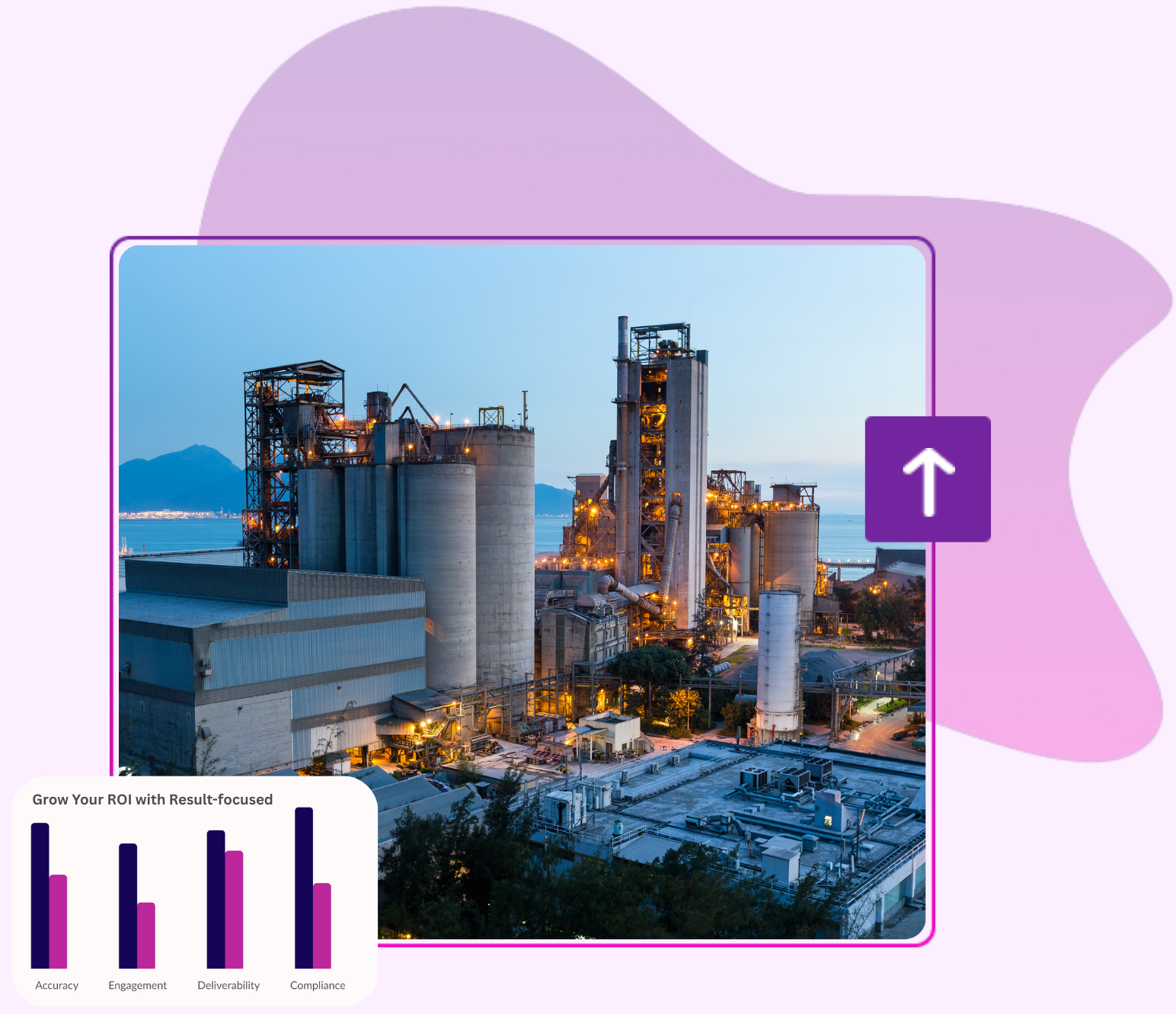 Petrochemical plant with workers inspecting machinery and production pipelines